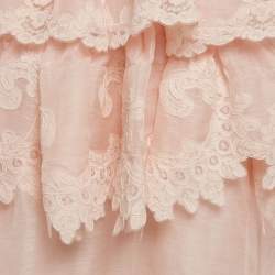 مملوكة مسبقًا فستان زيمرمان كتان مزيج برتقالي فاتح بتفاصيل طبقات ودانتيل طويل مقاس متوسط (ميديوم)