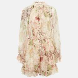 مملوكة مسبقًا Zimmermann Pink Floral Print Silk Dancer Flutter Playsuit L