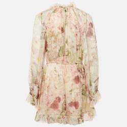 مملوكة مسبقًا Zimmermann Pink Floral Print Silk Dancer Flutter Playsuit L