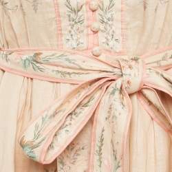 Pre Owned Zimmermann Pink Floral Print Linen Mini Dress L