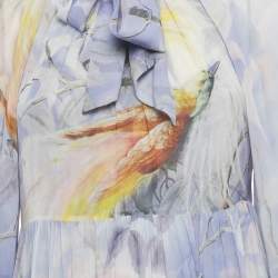 Pre Owned طقم توب وتَنُّورة زيمرمان قماش كريب بطبعة زهرية صفراء وتفاصيل كشكش مقاس كبير