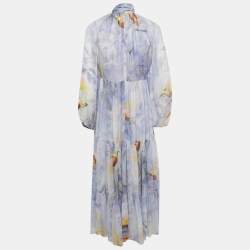 Pre Owned طقم توب وتَنُّورة زيمرمان قماش كريب بطبعة زهرية صفراء وتفاصيل كشكش مقاس كبير