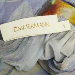 Pre Owned طقم توب وتَنُّورة زيمرمان قماش كريب بطبعة زهرية صفراء وتفاصيل كشكش مقاس كبير