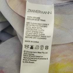 Pre Owned طقم توب وتَنُّورة زيمرمان قماش كريب بطبعة زهرية صفراء وتفاصيل كشكش مقاس كبير