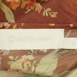 Pre Owned Zimmermann Brown Floral Print Silk Belted Zinnia Dress M