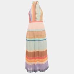 Pre Owned Zimmermann Multicolour Picnic Colour Block Pleated Midi Dress S