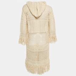 Pre Owned Zimmermann Beige Crochet Sheer Hooded Midi Dress M/L