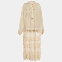 Pre Owned فستان زيمرمان بيج راميه و دانتيل ميدي بقصة قميص مقاس متوسط