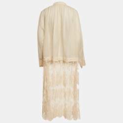 Pre Owned فستان زيمرمان بيج راميه و دانتيل ميدي بقصة قميص مقاس متوسط