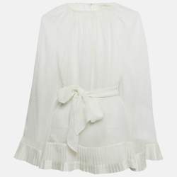Pre Owned Zimmermann White Plumetis Chiffon Pleated Hem Blouse M