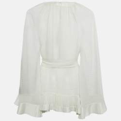 Pre Owned بلوزة زيمرمان بلوميتيس شيفون أبيض بكسرات في الحافة مقاس متوسط