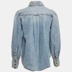 Pre Owned Zimmermann Blue Denim Tie-Up Neck Blouse S