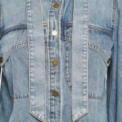 Pre Owned Zimmermann Blue Denim Tie-Up Neck Blouse S