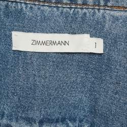 Pre Owned Zimmermann Blue Denim Tie-Up Neck Blouse S