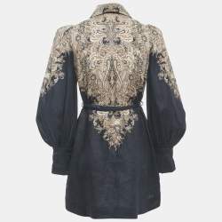 مملوكة مسبقًا فستان زيمرمان قصير موصول بطبعات بيزلي كتان أزرق كحلي مقاس صغير