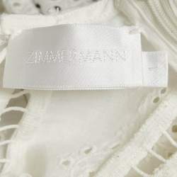 Pre Owned توب زيمرمان أبيض قصير من الكتان مع ثقوب مقاس متوسط