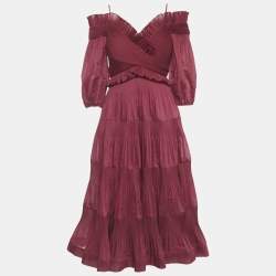 مملوكة مسبقًا Zimmermann Burgundy Organza Off Shoulder Midi Dress M