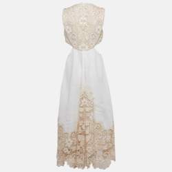 مملوكة مسبقًا Zimmermann White Floral Embroidered Linen Cut Out Maxi Dress L
