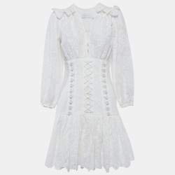 Pre Owned Zimmermann White Cotton Honour Corset Lace Short Mini Dress M