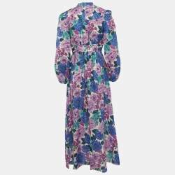 Pre Owned فستان ميدي زيمرمان كتان بطبعة أزهار متعددة الألوان بكُم منفوخ مقاس متوسط ( ميديوم )