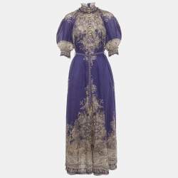 مملوكة مسبقًا Zimmermann Purple Paisley Print Linen Blend Anneke Swing Maxi Dress M
