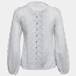 مملوكة مسبقًا توب زيمرمان كم طويل بتطريز أنجليزي من الكتان الأزرق الفاتح مقاس صغير - سمول