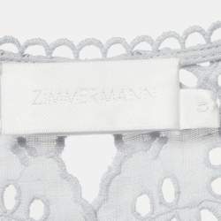 مملوكة مسبقًا توب زيمرمان كم طويل بتطريز أنجليزي من الكتان الأزرق الفاتح مقاس صغير - سمول