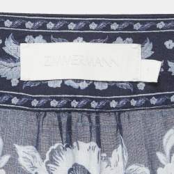 مملوكة مسبقًا Zimmermann Navy Blue Floral Print Cotton Aliane Frill Wrap Mini Dress M
