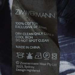 مملوكة مسبقًا Zimmermann Navy Blue Floral Print Cotton Aliane Frill Wrap Mini Dress M