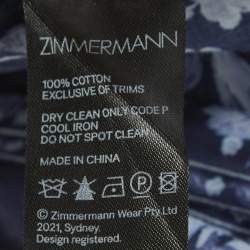 مملوكة مسبقًا Zimmermann Navy Blue Floral Print Cotton Aliane Frill Wrap Mini Dress M