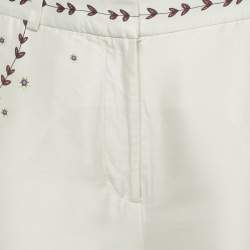 Pre Owned Zimmermann Cream Printed Silk Crepe De Chine Kick-Flare Pants M