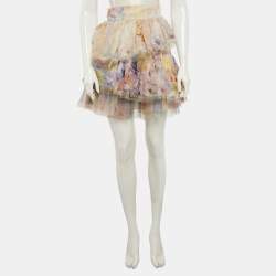 Pre Owned Zimmermann Multicolour Silk Blend Rhythmic Tiered Mini Skirt S