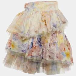 Pre Owned Zimmermann Multicolour Silk Blend Rhythmic Tiered Mini Skirt S