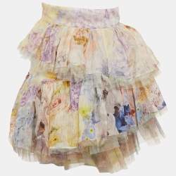 Pre Owned Zimmermann Multicolour Silk Blend Rhythmic Tiered Mini Skirt S