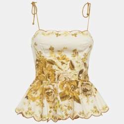 Pre Owned Zimmermann Yellow Printed Cotton Peplum Top S