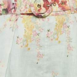 Pre Owned Zimmermann Blue Floral Print Linen Belted Shorts L