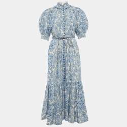Pre Owned Zimmermann Blue Lantern Print Jacquard Wylie Midi Dress M