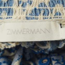 Pre Owned فستان زيمرمان أزرق بطبعة فوانيس جاكار وايلي ميدي مقاس متوسط