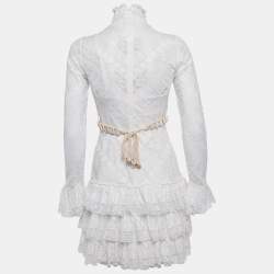 Pre Owned فستان زيماومان أبيض دانتيل فينيتو مع حزام قصير مقاس صغير (سمول)