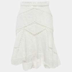 Pre Owned Zimmermann White Broderie Anglaise Knee Length Skirt M