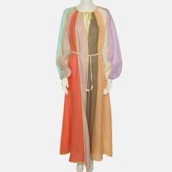 Pre Owned Zimmermann Multicolor Paneled Linen Belted Lola Maxi Dress L