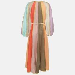 Pre Owned Zimmermann Multicolor Paneled Linen Belted Lola Maxi Dress L