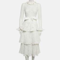 Pre Owned Zimmermann White Lace Tiered Belted Maxi Dress XS
