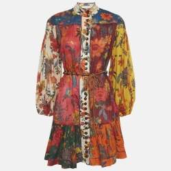 Pre Owned Zimmermann Multicolour Floral Print Cotton Tiered Mini Dress M