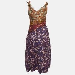 Pre Owned Zimmermann Multicolor Printed Linen Bow Detail Midi Dress M