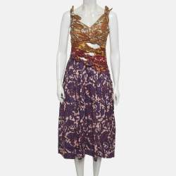 Pre Owned Zimmermann Multicolor Printed Linen Bow Detail Midi Dress M