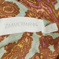 Pre Owned Zimmermann Multicolor Printed Linen Bow Detail Midi Dress M