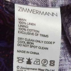 Pre Owned Zimmermann Multicolor Printed Linen Bow Detail Midi Dress M