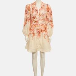 مملوكة مسبقًا Zimmermann Pink/White Floral Print Linen Short Dress L