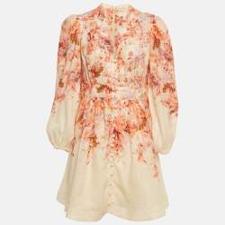 مملوكة مسبقًا Zimmermann Pink/White Floral Print Linen Short Dress L